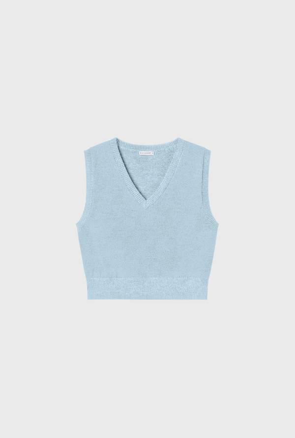 Silk Laundry Wool V-Neck Sweater Vest - Cornflower