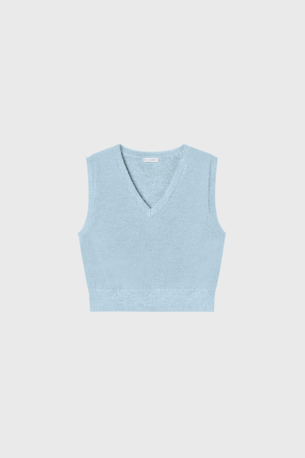 Silk Laundry Wool V-Neck Sweater Vest - Cornflower