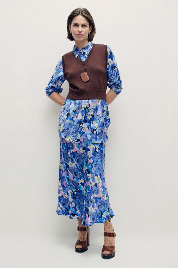 Silk Laundry Wool V-Neck Sweater Vest - Root