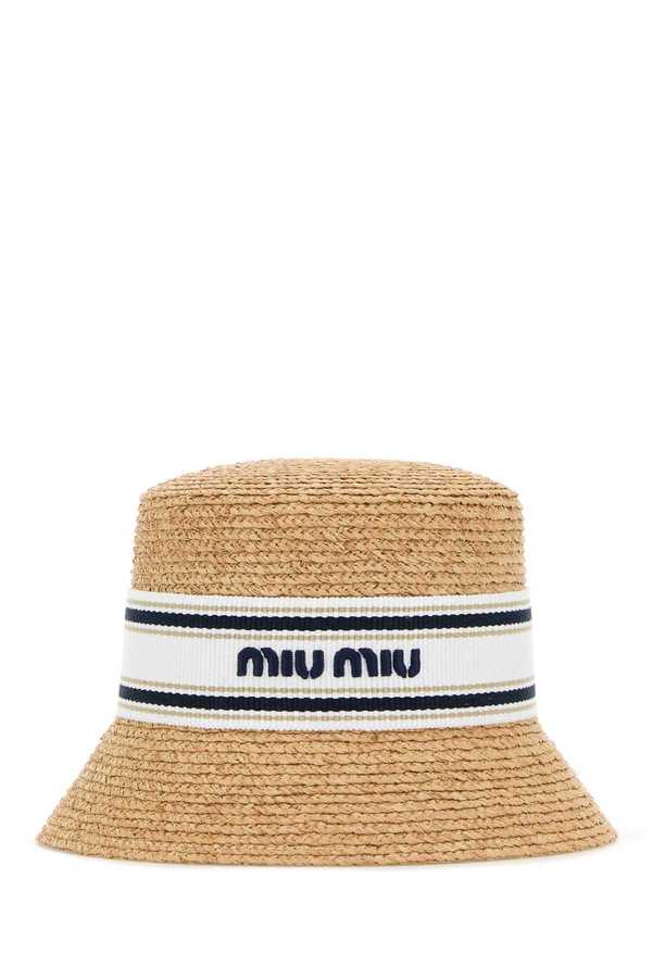 MIU MIU Raffia Bucket Hat - Natural Bianco | Garmentory display picture 1