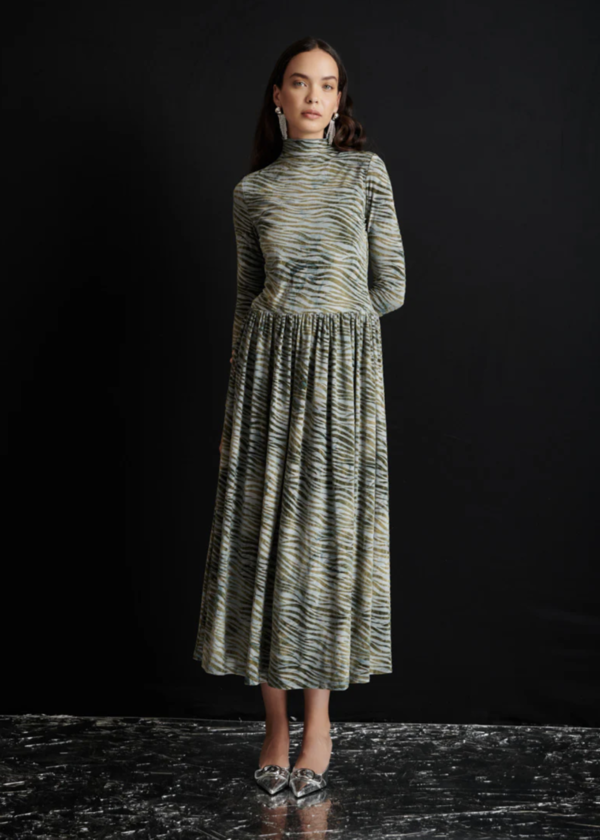 Ghospell Bria Zebra Dress - Landscape Green | Garmentory