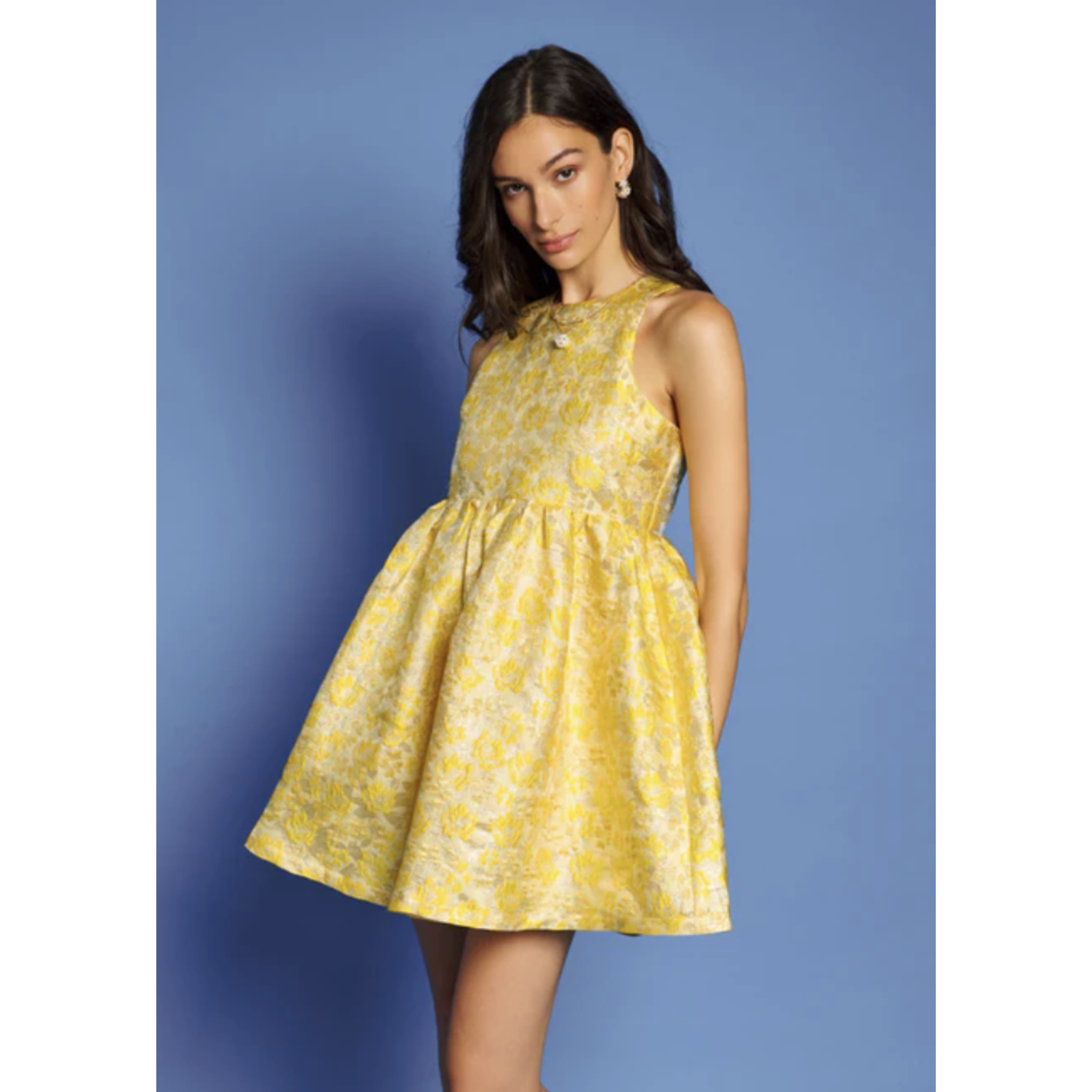 Sister Jane Shimmer Jacquard Mini Dress - Gold Yellow | Garmentory