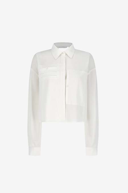 AMOMENTO Brown Sheer Volume Crop Top - Brown | Garmentory