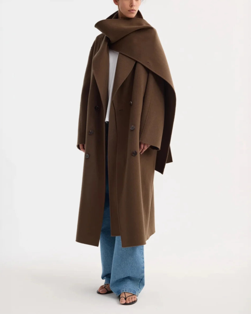 Rohe Signature Double-Faced Scarf Coat - Brown