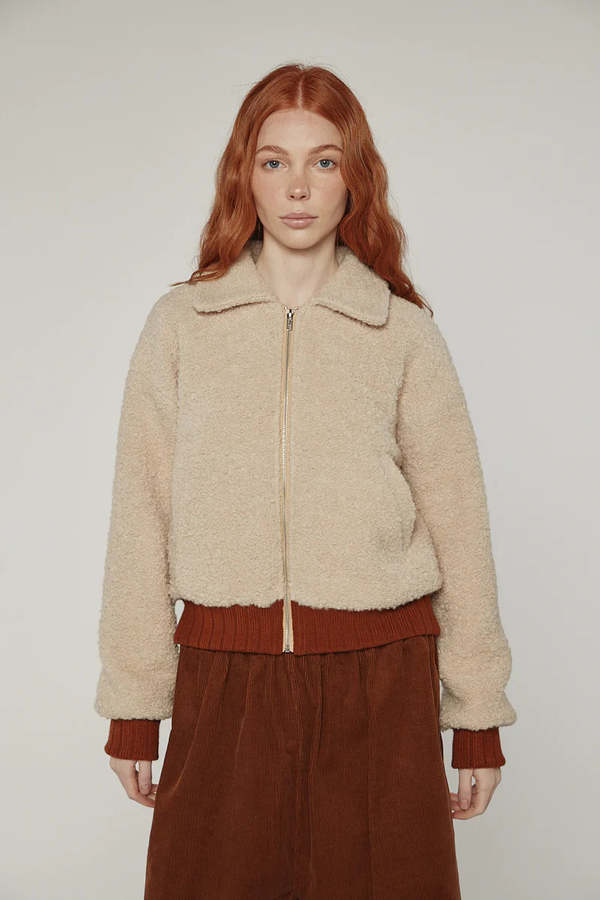 amente Wool Blend Ribbed Short Bomber Jacket