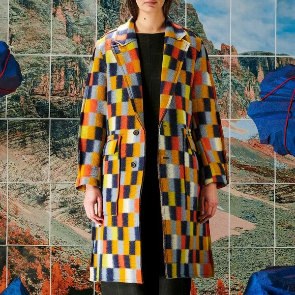 Henrik Vibskov Flat Coat Brushed Squares Coat