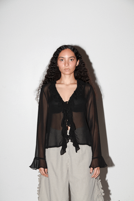 esthe Oversized Sheer Lace Shirt - Black | Garmentory