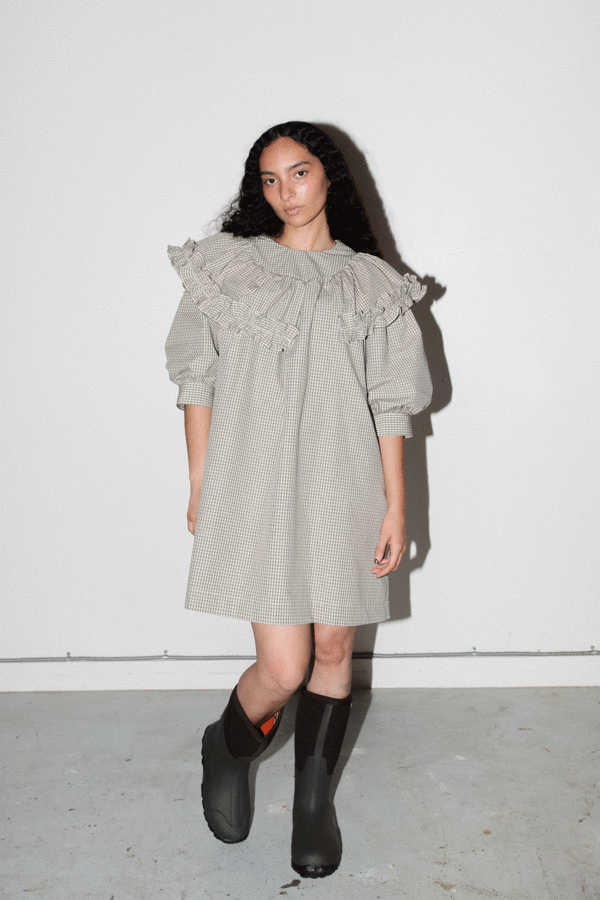 KK Co Mini Carve Dress Cream Plaid