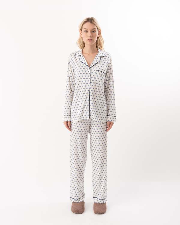 Eberjey Gisele Printed Long Pajama Set - Hannukah Glow Nouvean Navy