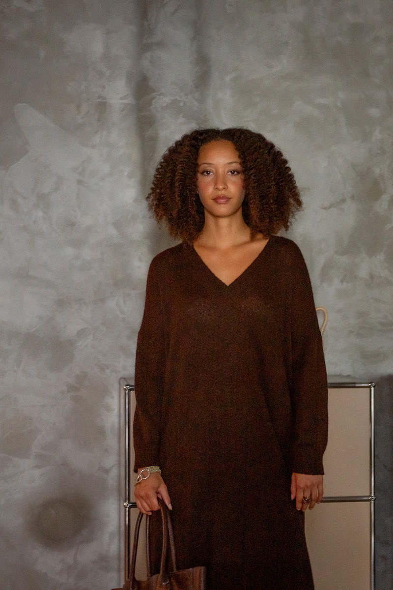 Erica Tanov Annabelle Alpaca Wool Silk Sweater Dress - Nocino | Garmentory Erica Tanov Annabelle Alpaca Wool Silk Sweater Dress - Nocino | Garmentory