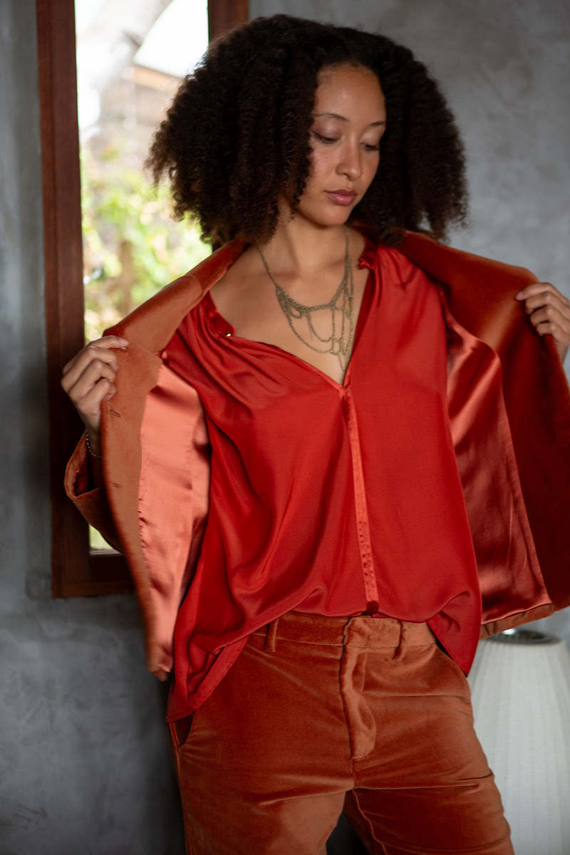 Erica Tanov Buddy Cotton Velvet Blazer - Cinnamon