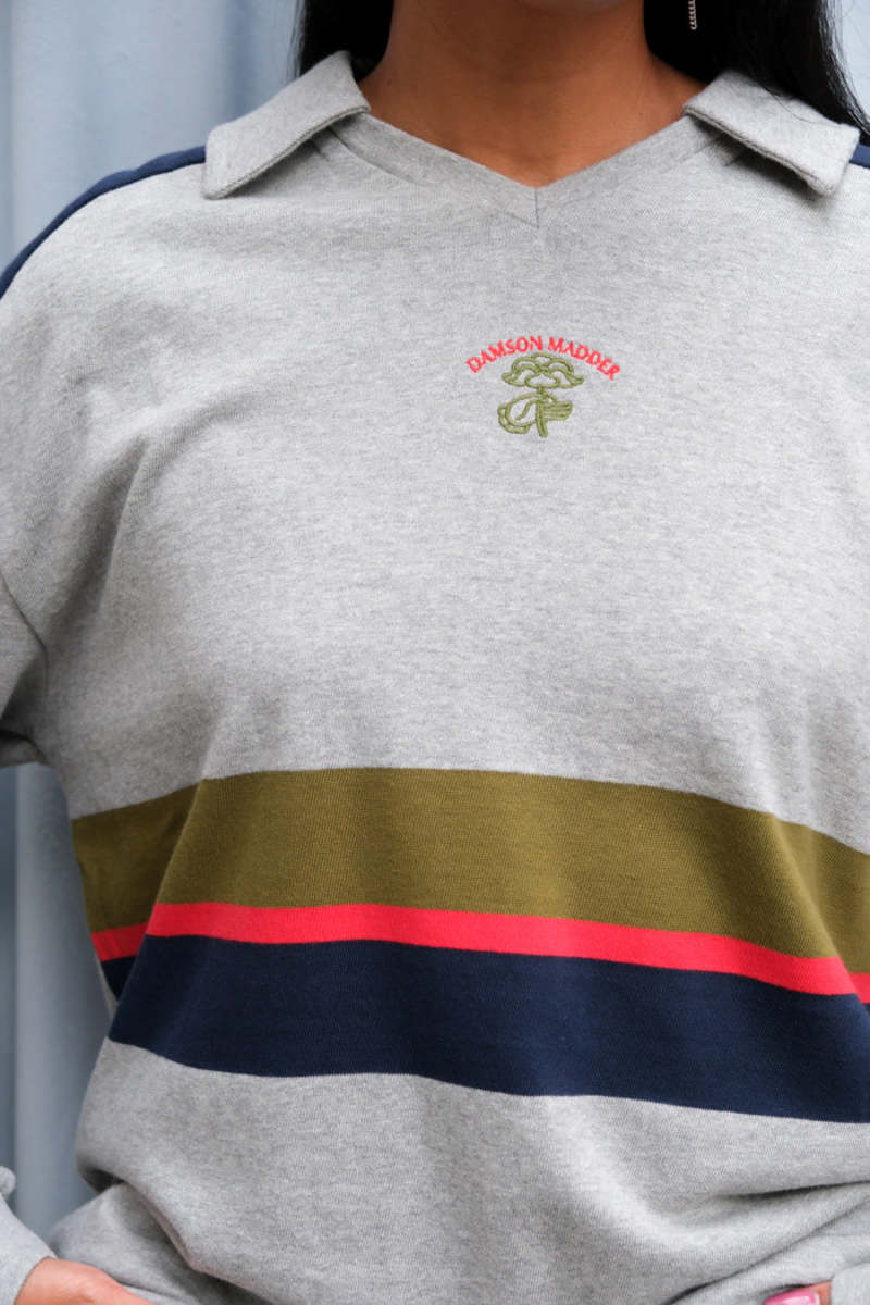 DAMSON MADDER Verity V-Neck Rugby Shirt - Gray