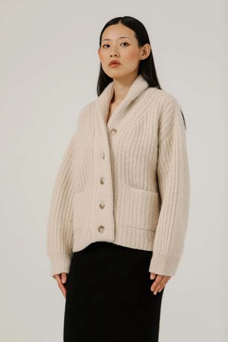 AMOMENTO Off White Sheer Cardigan - Cream | Garmentory