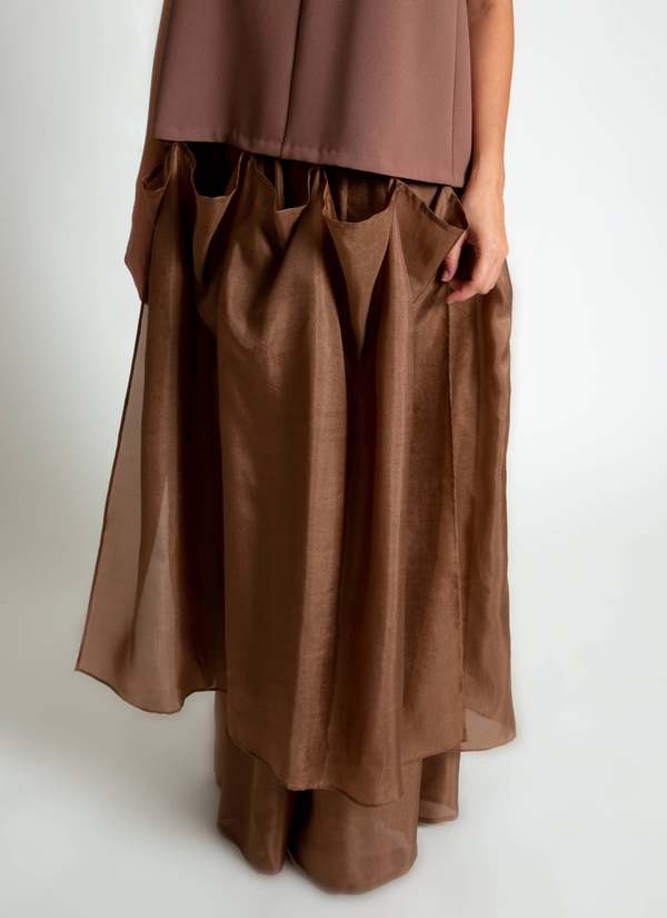 KAAREM Rhythm Halter o Di Two-Piece Dress with Silk Organza Skirt - Cacao Brown / Brown Silk Organza