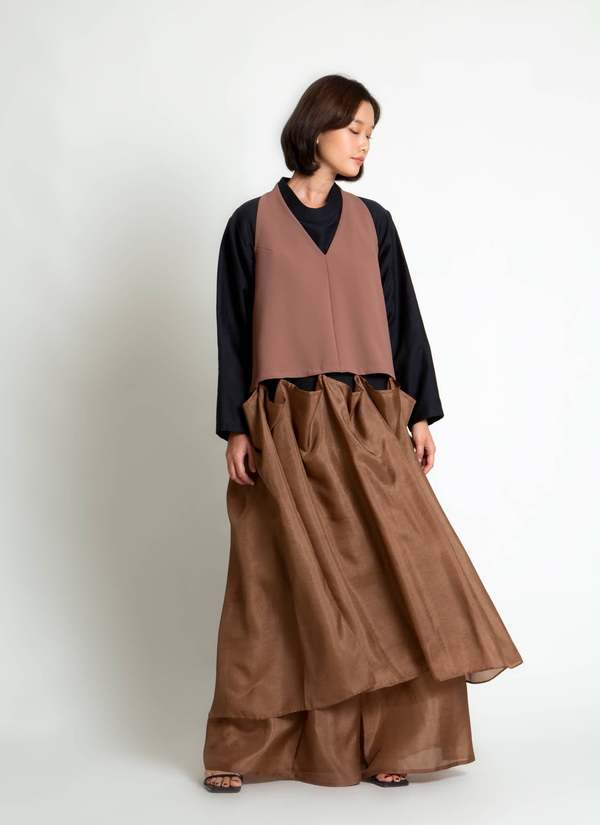 KAAREM Rhythm Halter o Di Two-Piece Dress with Silk Organza Skirt - Cacao Brown / Brown Silk Organza