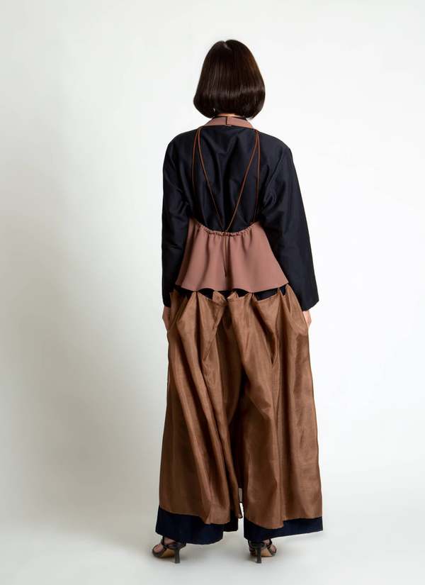 KAAREM Rhythm Halter o Di Two-Piece Dress with Silk Organza Skirt - Cacao Brown / Brown Silk Organza