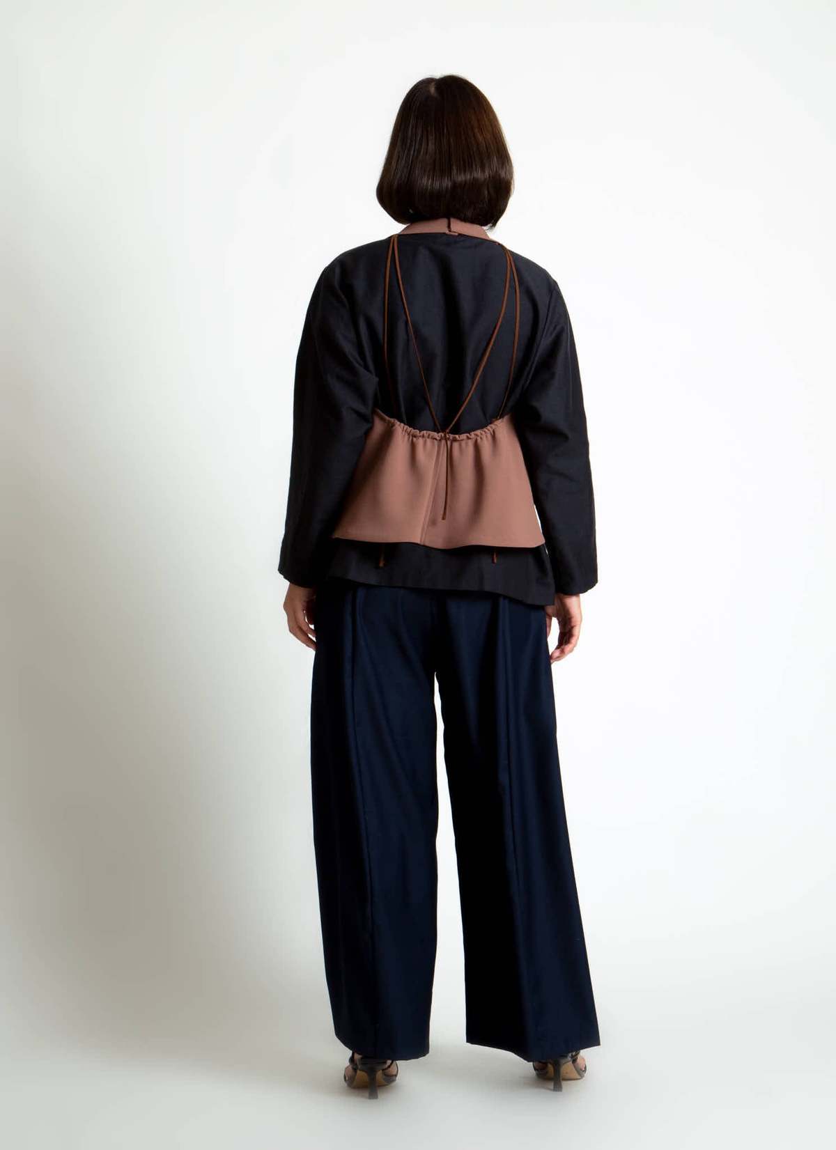 KAAREM Rhythm Halter Áo Dài Two-Piece Dress with Silk Organza Skirt - Cacao Brown / Brown Silk Organza - Image 20 of 29