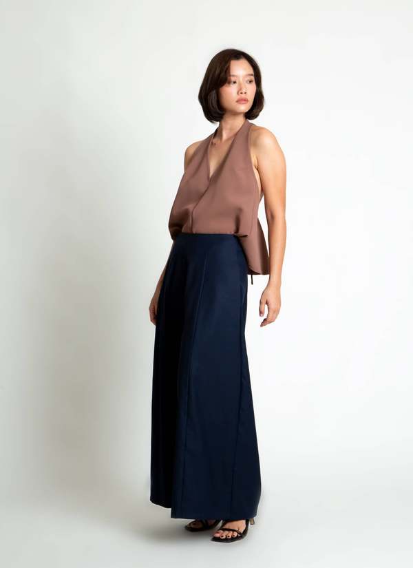 KAAREM Rhythm Halter o Di Two-Piece Dress with Silk Organza Skirt - Cacao Brown / Brown Silk Organza