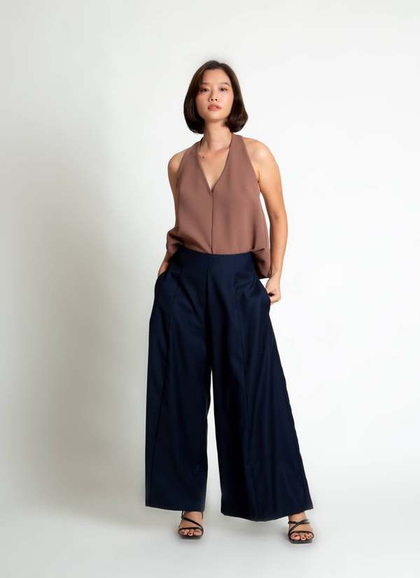 KAAREM Rhythm Halter o Di Two-Piece Dress with Silk Organza Skirt - Cacao Brown / Brown Silk Organza