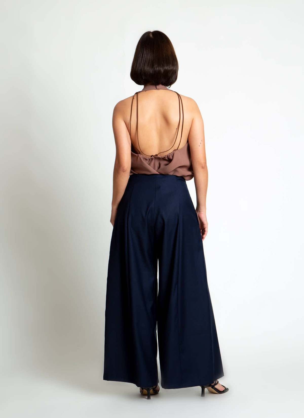 KAAREM Rhythm Halter Áo Dài Two-Piece Dress with Silk Organza Skirt - Cacao Brown / Brown Silk Organza - Image 25 of 29