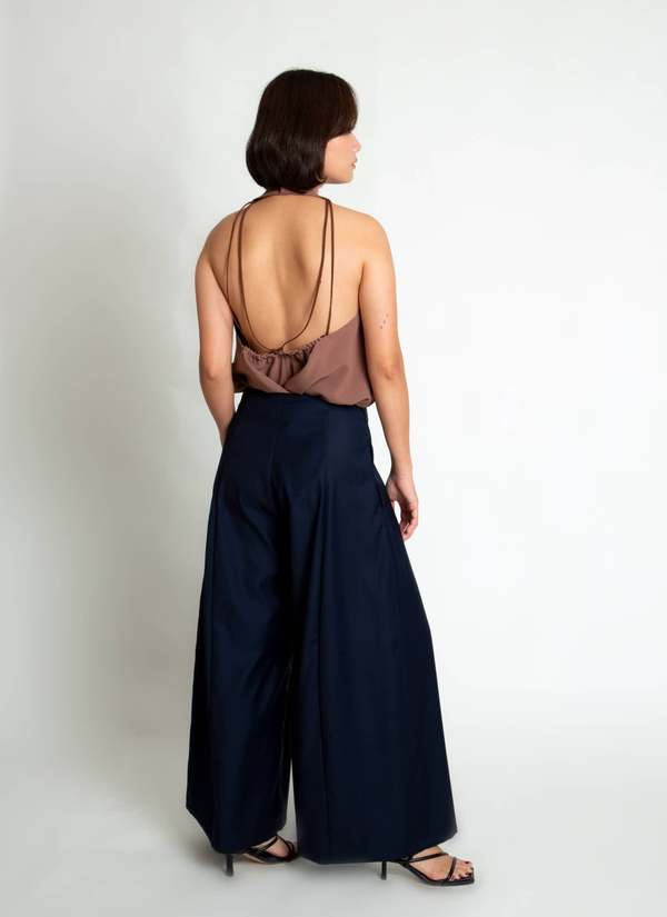 KAAREM Rhythm Halter o Di Two-Piece Dress with Silk Organza Skirt - Cacao Brown / Brown Silk Organza