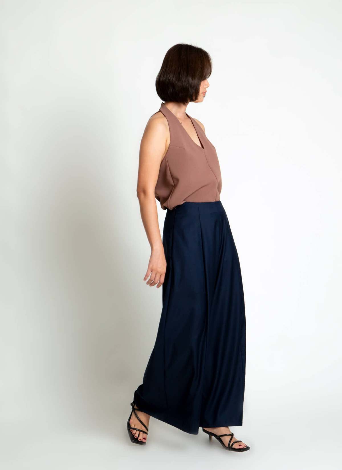 KAAREM Rhythm Halter Áo Dài Two-Piece Dress with Silk Organza Skirt - Cacao Brown / Brown Silk Organza - Image 29 of 29
