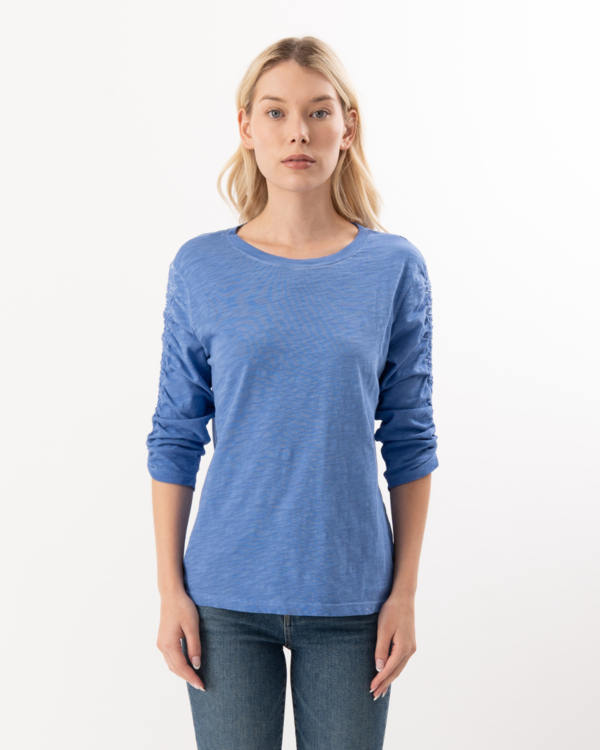 ELLIOTT LAUREN 3/4 Ruched Sleeve Tee - Marine