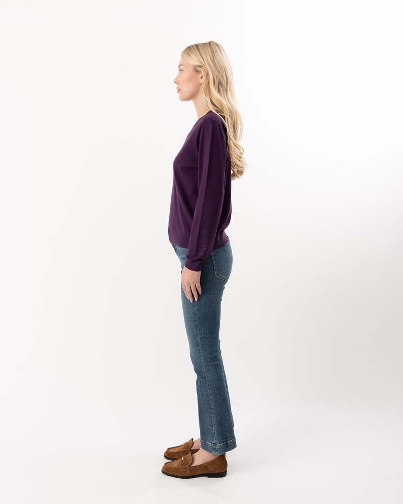 ELLIOTT LAUREN Embellished Sleeve Sweater - Eggplant