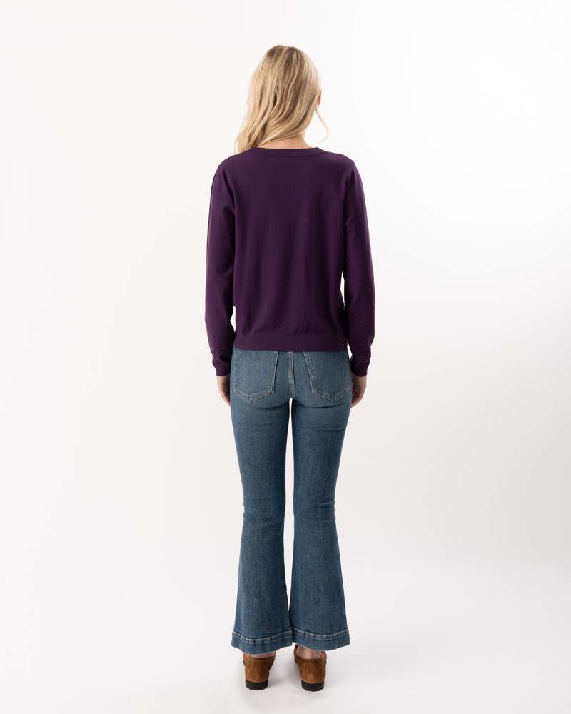 ELLIOTT LAUREN Embellished Sleeve Sweater - Eggplant