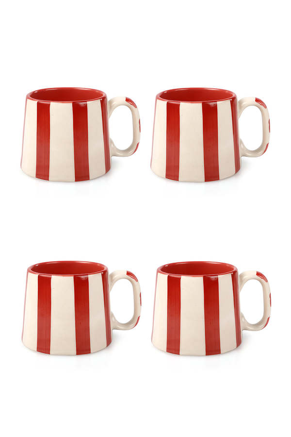 Casa Amarosa Red Stripe Coffee Cup Set of 4