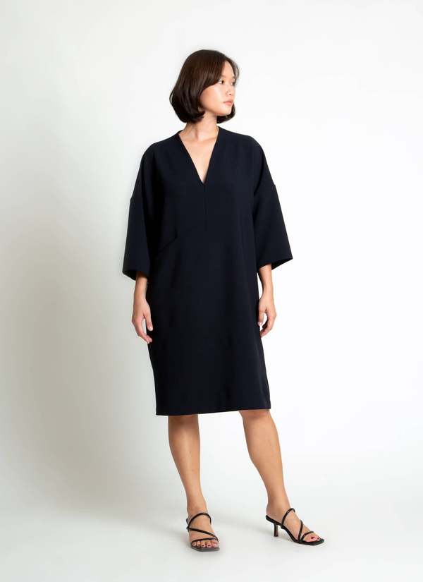 KAAREM Alluvial 3/4 Sleeve V Neck Pocket Dress