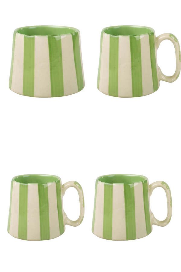 Casa Amarosa Green Stripe Coffee Cup Set of 4