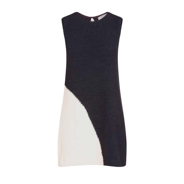 Black And Beige Waffle Knit Short Dress M