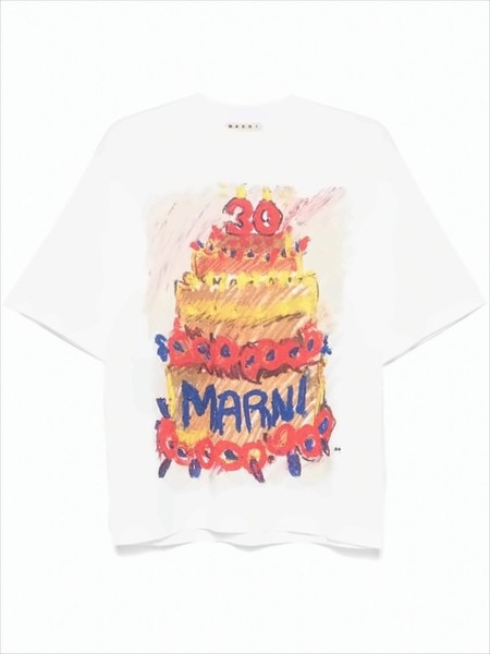 Marni Logo Cotton T-Shirt - Blue/Red | Garmentory