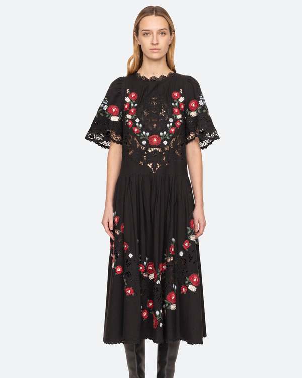 knee length dresses for ladies MissJophiel Short Puffy Sleeves Corset Floral Embroidery Midi Dress Other / Floor Length / US16 main image 1