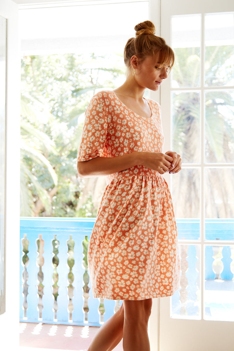 Callahan Ditsy Floral Babydoll Dress - orange | Garmentory