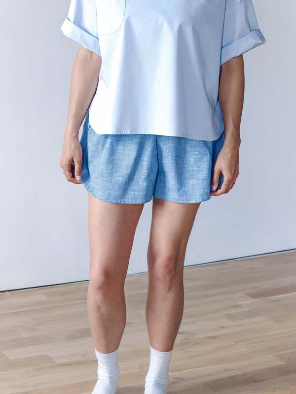 A B E L I N E Cotton Linen Striped Summer Runner Shorts