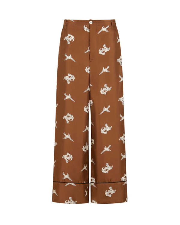 Marni Raven-Print Wide Leg Trousers - Brown