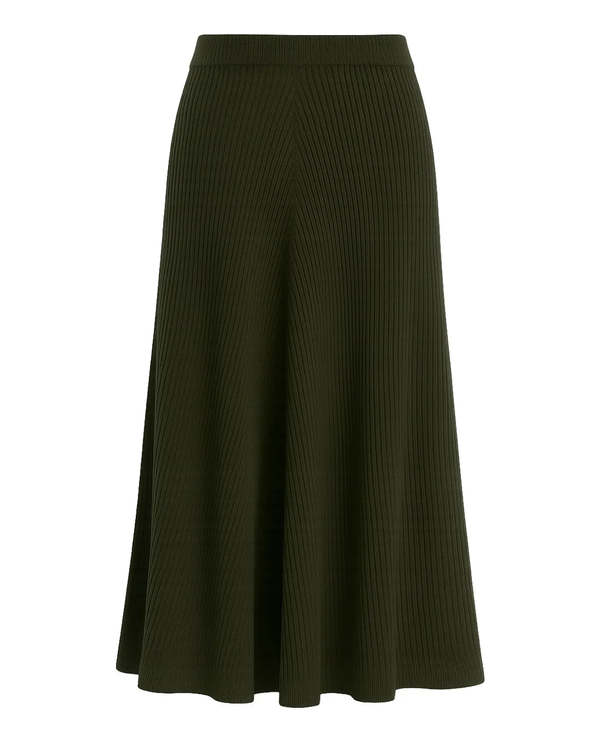 Victoria Beckham Ribbed Midi Knit Skirt - Green