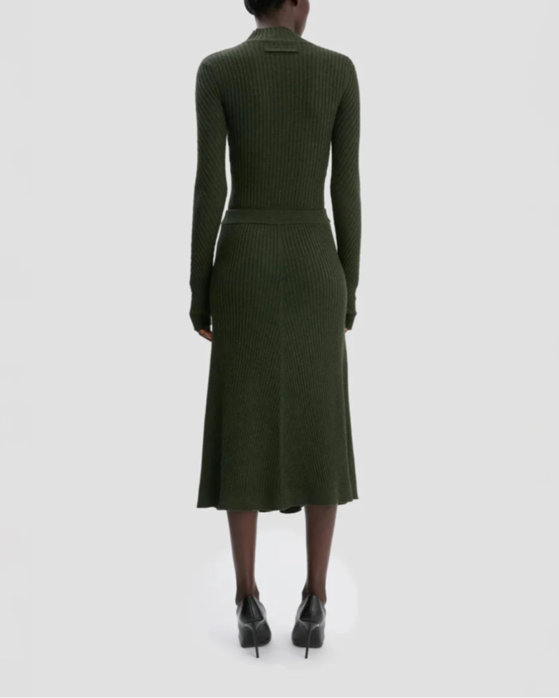 Victoria Beckham Ribbed Midi Knit Skirt - Green