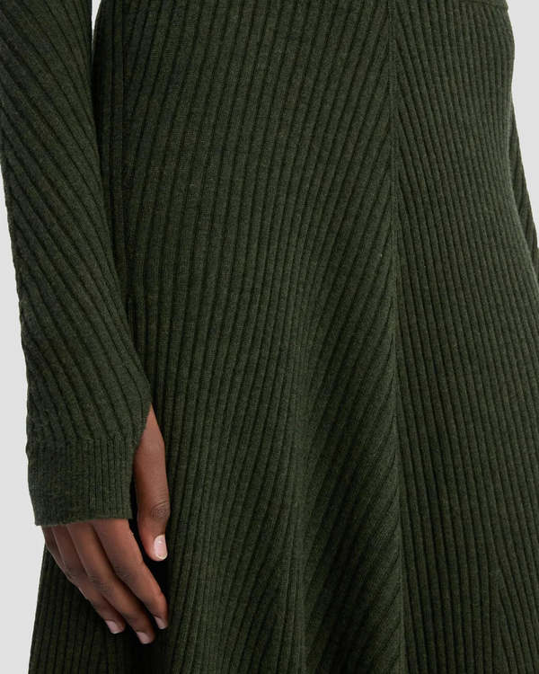 Victoria Beckham Ribbed Midi Knit Skirt - Green