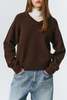 Dunst Soft Volume V-Neck Sweater - Brown - Thumbnail 2