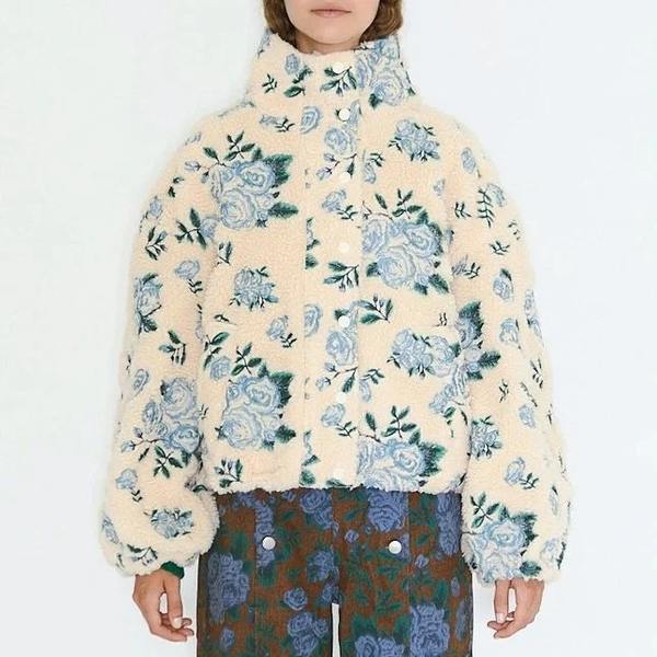 TINY BIG SISTER Embroidered Roses Sherpa Jacket - Vanilla | Garmentory