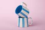 Casa Amarosa Ceramic Aqua Blue Stripe Coffee Cup Set of 4 - Thumbnail 6