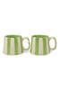 Casa Amarosa Ceramic Green Stripe Coffee Cup Set of 2 3.5 x 2.5 Inches - Thumbnail 1