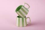 Casa Amarosa Ceramic Green Stripe Coffee Cup Set of 2 3.5 x 2.5 Inches - Thumbnail 3