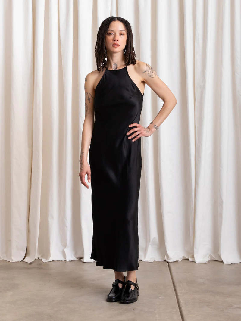 Ali Golden High Neck Bias Dress