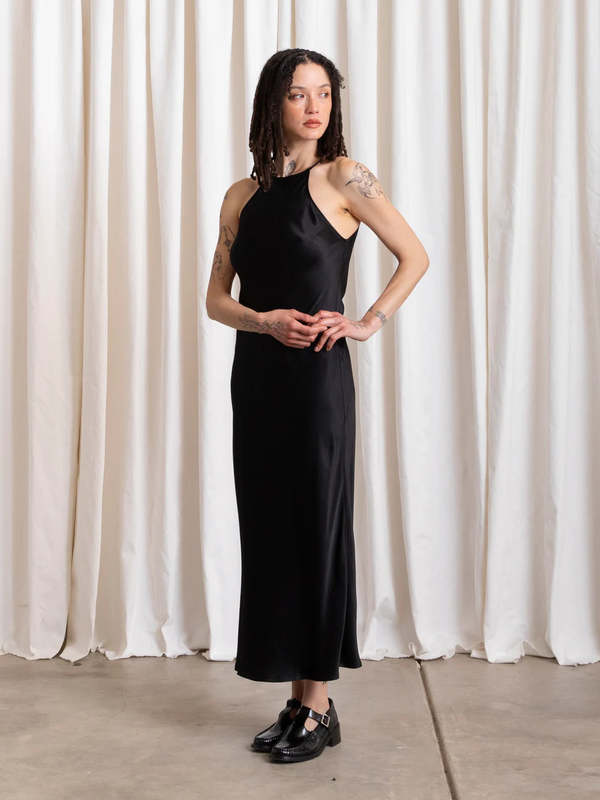 Ali Golden High Neck Bias Dress