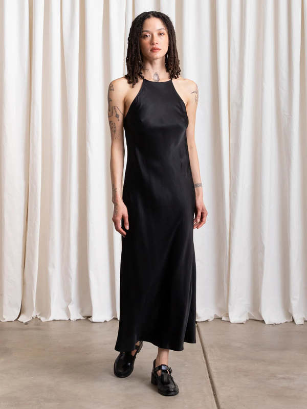 Ali Golden High Neck Bias Dress