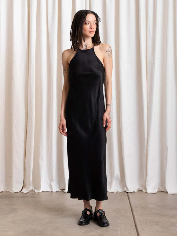 Ali Golden High Neck Bias Dress